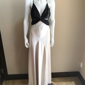 90s champagne long evening party gown